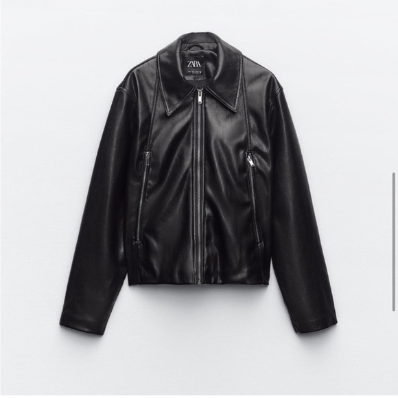 Zara Jackets & Blazers - Zara Black Faux Leather Zip-Up Jacket